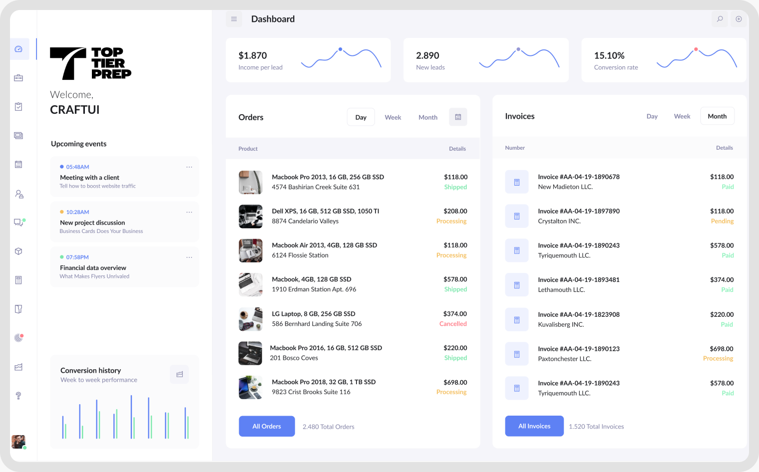 TopTierPrep dashboard